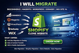 clone website bigcommerce magento godaddy wix to wordpress to shopify migration