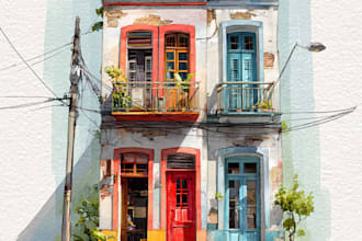 paint a watercolor house portrait or city space illustration