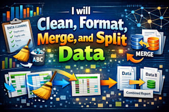 clean data, format, merge, split excel data