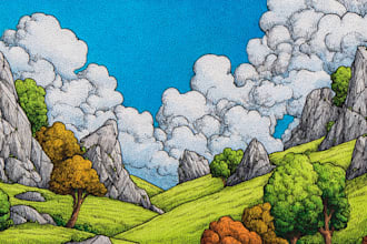 draw landscape illustration in colored