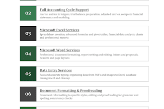 do professional bookkeeping, excel data entry, and financial reporting