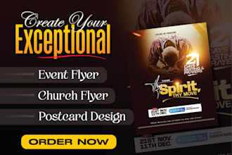 create exceptional event flyer, church flyer or postcard design