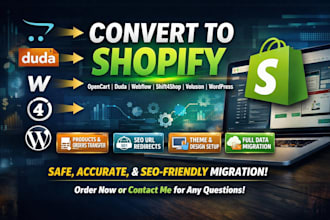 convert opencart to shopfy duda webflow shift4shop volusion to shopify wordpress