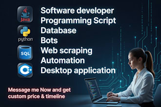 do sql python java cpp web database bot programming script project developer