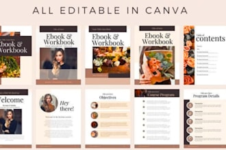 design canva workbook, canva ebook, planner, journal, filpbook workbook cookbook