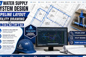 do water supply system design pipeline layout utility drawing for fl ca nj ny ga