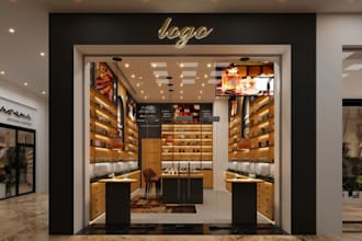 retrofit 3d perfume store, retail store,interior design,cosmetic hub,wall render
