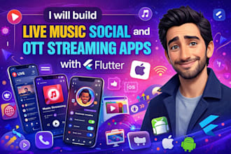 build live streaming app, music social and ott streaming apps with flutter