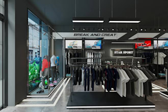 3d fashion clothing store interior,accessory shop,retail space design,cgi render