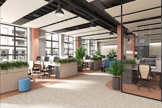 redesign office interior, 2d layout to 3d rendering, meeting room visualization