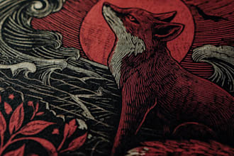 design detailed dark art with woodcut or linocut style