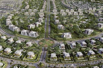 develop 3d city golf course, eco resort masterplan, site layout, eye bird render