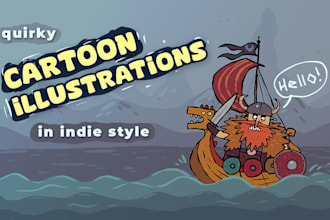 create quirky cartoon illustrations in indie style