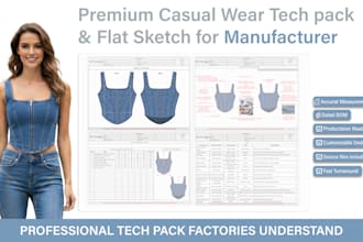 do a denim tech pack and sewing pattern for jeans or jacket