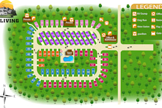 develop rv park map, site layout and 2d master plan