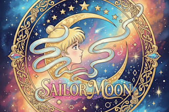 design a magical and elegant sailor moon inspired logo for your brand