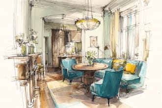 sketch design your interior room in my watercolor style