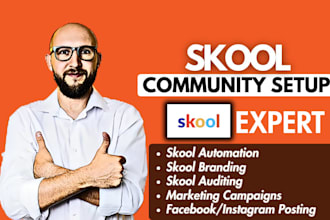 setup skool community, skool online course and skool community manager