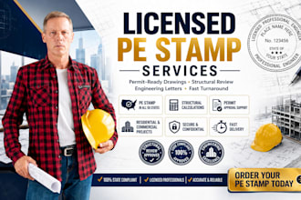 licensed engineer drawing and architect pe stamp for ny, ma, fl, tn, az,