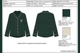 create loungewear and sleepwear tech pack for production