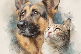 paint dog, cats, whatever pet portrait with watercolor
