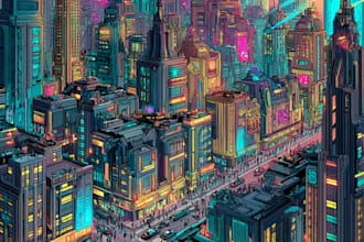 draw illustration of futuristic cyberpunk city