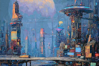 design a science fiction city, cyberpunk ,illustration