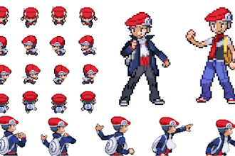 create a custom pokemon trainer sprite, sprite animation, pixel art character