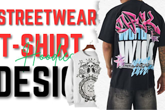 create bold streetwear graphic tee design for clothing brands