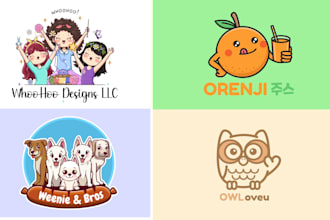 cute kawaii sticker designs, cartoon character logo design