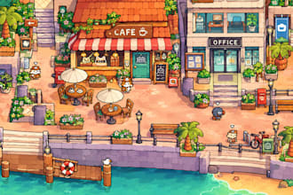 do pixel game art, character, animation, map, pixel tileset, isometric pixel art