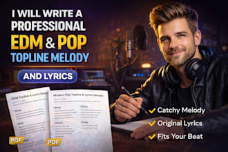 write a professional edm or pop topline melody and lyrics