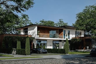 recreate 3d building plans, cabin house render, exterior villa architect revit