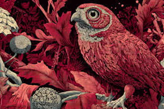 illustrate botanical and animal linocut illustration