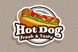 create fantastic hot dog, burger and french fries logo