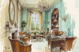 sketch design your interior room in my watercolor style