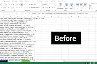 clean, format, merge, split excel data