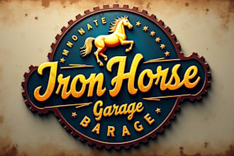 design awesome iron horse garage logo in very short time