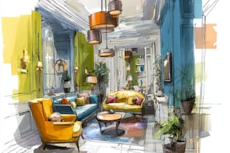 sketch design your interior room in my watercolor style