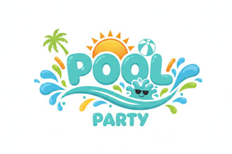 design a vibrant and fun pool party logo for your event