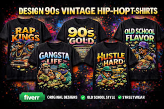 design a custom 90s vintage bootleg t shirt, rap, sport tee, streetwear designs