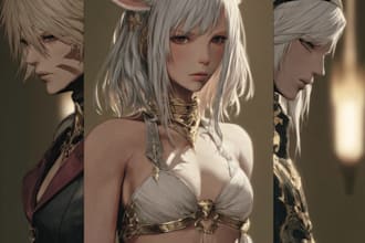 draw a high quality ffxiv character illustration of your warrior of light