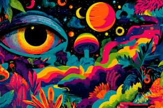 do amazing psychedelic and trippy illustration