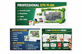 draw a professional 2d site plan for permit, real estate, and presentation