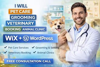 pet care grooming setting veterinary booking animal clinic wix wordpress website