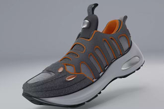 do 3d shoe modeling, 3d footwear design, 3d shoe animation from scratch