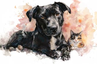 do watercolor pet portrait, dog portrait cat portrait