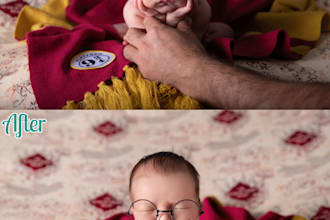 deliver high end newborn baby photo editing with natural skin perfection
