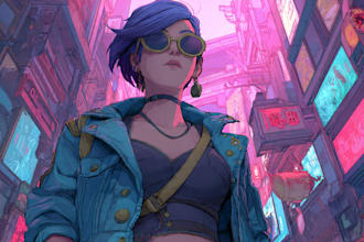illustrate you as a cyberpunk style character