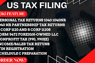 prepare and file US tax returns 1040, 1065, 1120, 5472, sales tax